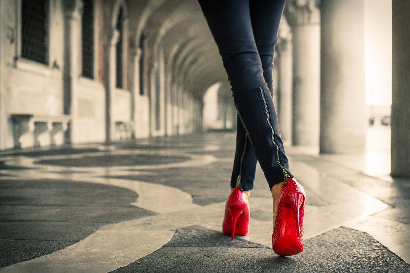 Woman in red high heels