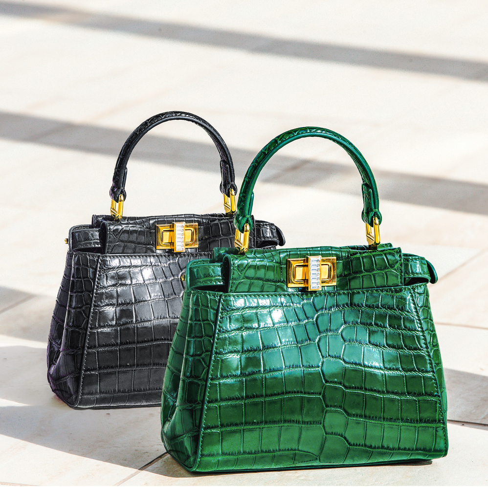 Green and Black Leather Handbag