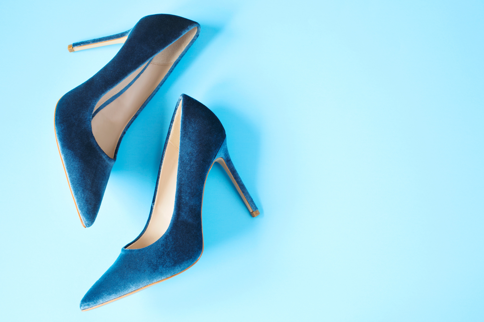 Velvet blue women high heel shoes. Velvet pumps