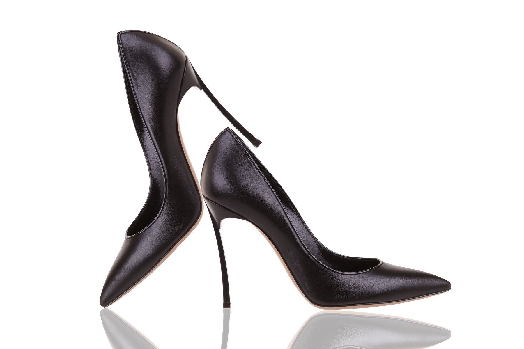 Elegant black high-heeled shoes